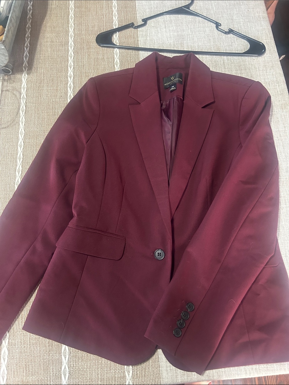 Worthington Women's Burgundy Single-Button Blazer